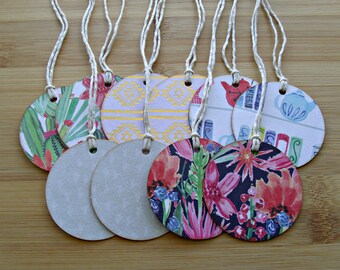 Santa Fe garden:Set of 10 all purpose variety hanging tags,southwestern,cacti,2 1/4''round gift tags
