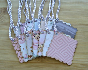 Scalloped Square Gift Tags: Handmade Cardstock Tags with Twine (Set of 14)