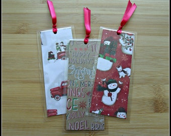 Jolly:Set of 3 Christmas bookmarks,variety laminated bookmarks,holiday reader's gift