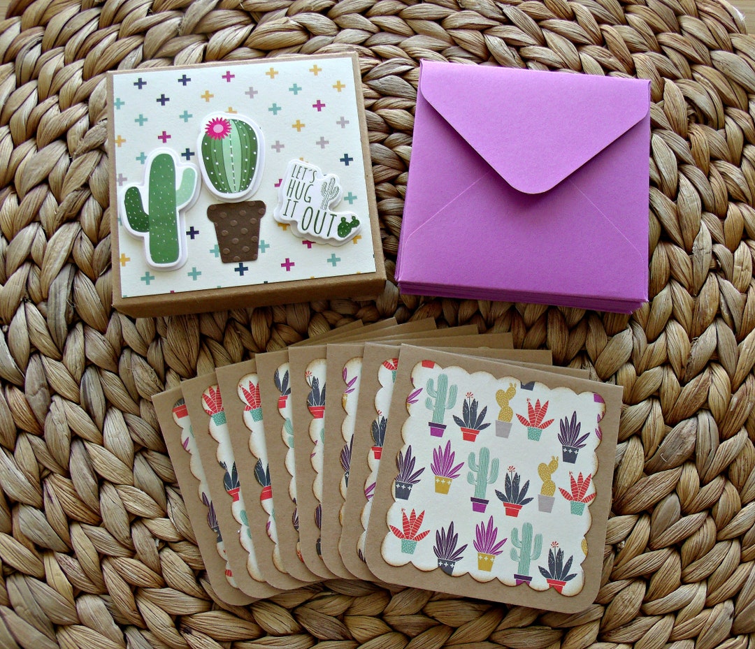 Let's Hug It Out!:set of 8 All Purpose Note Cards,plant//cacti Note ...