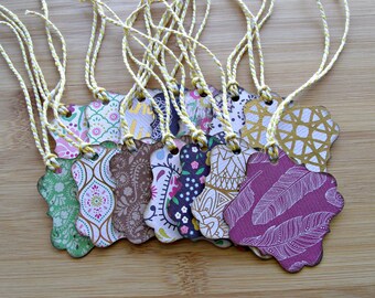 Boho Gift Tags: Set of 14 Printed Cardstock Hanging Tags