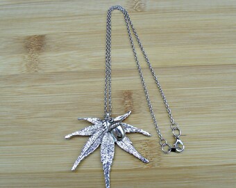 Leaf and acorn,pendant and charm necklace,pewter,chain necklace,autumn necklace