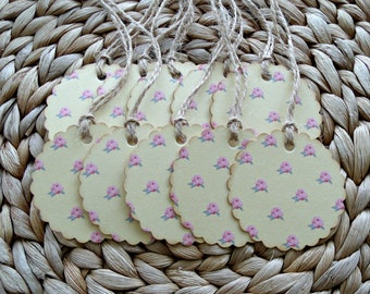 Mini rose:2''scalloped circle tags,set of 10,all purpose floral hanging gift tags