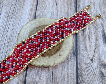Strawberry Fields:peyote Stitch Bracelet,beadwork Cuff,miyuki and - Main Image