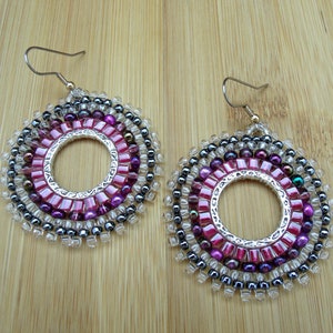 Circular brick stitch earrings,cube and seed bead hoop earrings