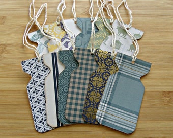 Farmhouse blue:Set of 12 all purpose variety gift tags,large cardstock vase shaped hanging tags with twine