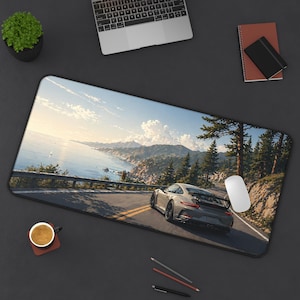 Coastal Road Car Mouse Pad, Scenic Ocean Drive Desk Mat, Soft Aesthetic XL Mousepad 12x18 16x32, Clean Gaming Setup
