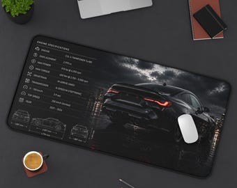 Schwarzes Leistungsauto-Mauspad, Auto-Spezifikationen Schreibtischmatte, große Gaming-Schreibtischmatte, dunkle ästhetische Einrichtung, Geschenk für ihn
