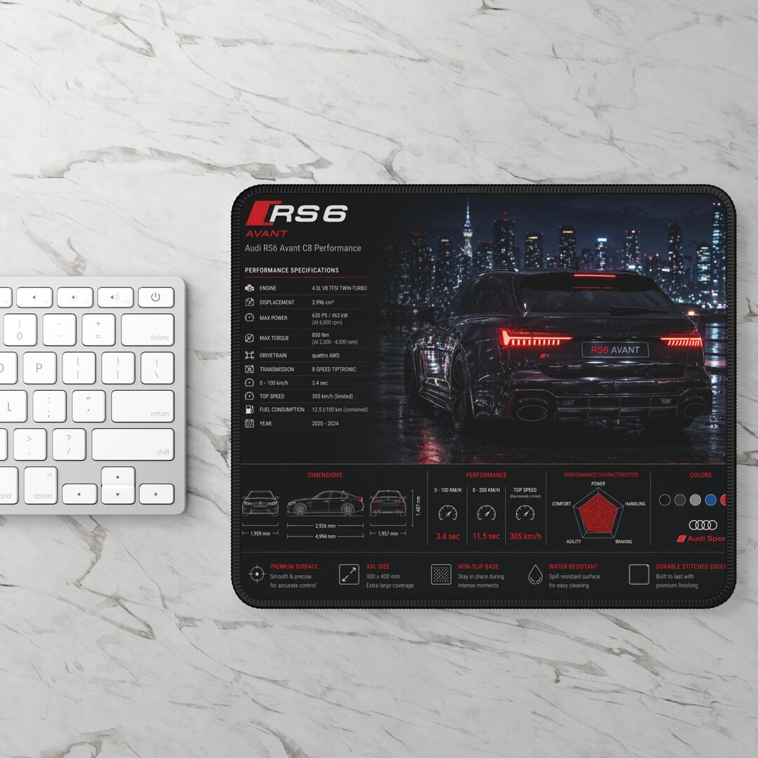 Audi RS6 Avant Rear View Racing City at Night Mouse Pad | Gaming Mouse ...