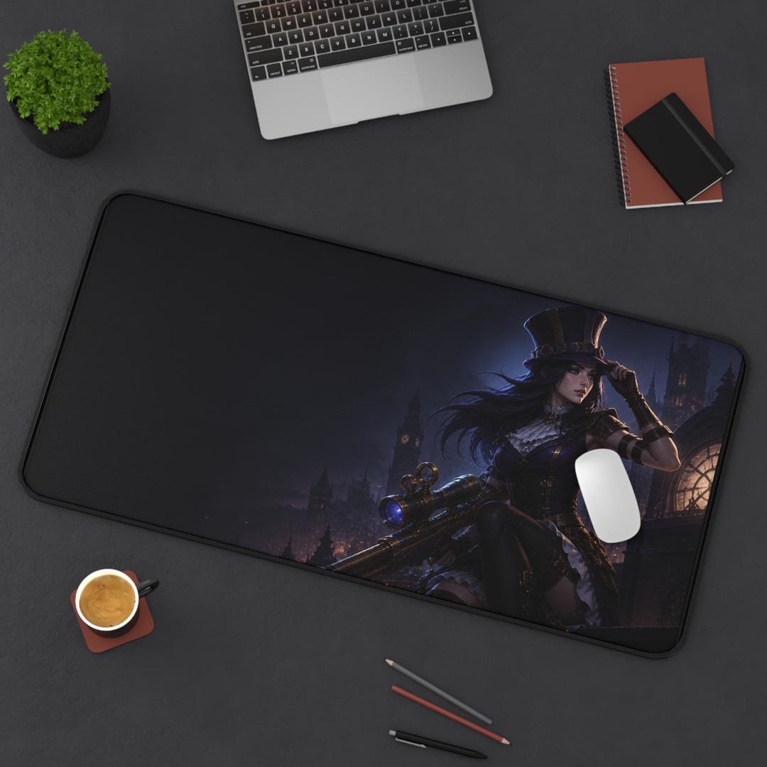 Steampunk Sniper Gaming Mouse Pad, Victorian Hunter Desk Mat, Fantasy ...