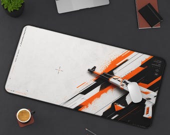 Weiß Orange Gaming Maus Pad, futuristische FPS Schreibtischmatte, Clean Tech Mousepad, Esports Einrichtung, erweitertes Maus Pad 16x32 12x18