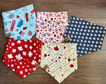 Canada USA Day Dog Cat Bandana, Cotton Pet Accessory, Snap Closure