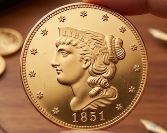 Moneda Liberty de 1851 con diseño de cabello trenzado – 1 onza de cobre fino | Diseño vintage estadounidense de colección