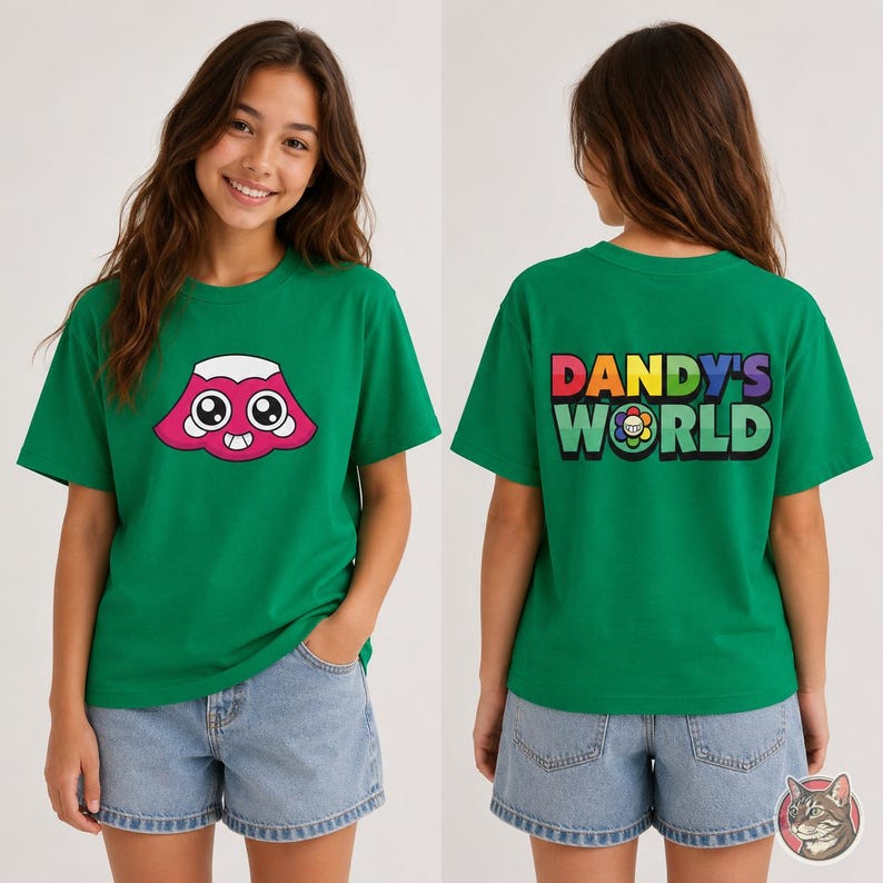 Kids Dandy's World Brightney T-Shirt | Unisex Youth Gaming Tee, Front and Back Print afbeelding 3