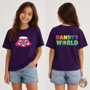 Kids Dandy's World Brightney T-Shirt | Unisex Youth Gaming Tee, Front and Back Print afbeelding 2