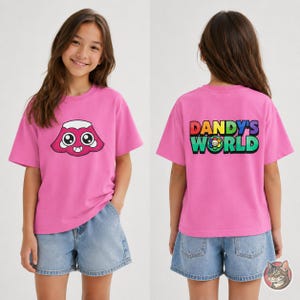 Kids Dandy's World Brightney T-Shirt | Unisex Youth Gaming Tee, Front and Back Print afbeelding 4