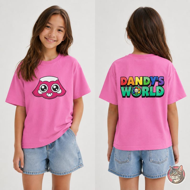 Kids Dandy's World Brightney T-Shirt | Unisex Youth Gaming Tee, Front and Back Print afbeelding 4