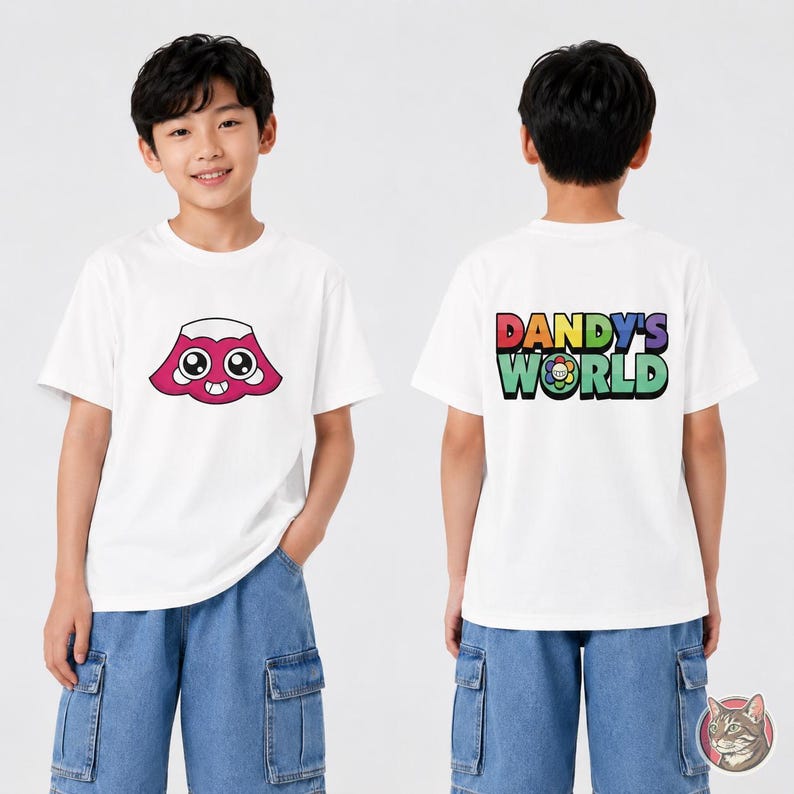Kids Dandy's World Brightney T-Shirt | Unisex Youth Gaming Tee, Front and Back Print afbeelding 1