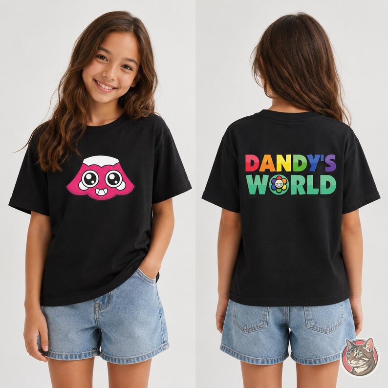 Kids Dandy's World Brightney T-Shirt | Unisex Youth Gaming Tee, Front and Back Print afbeelding 7