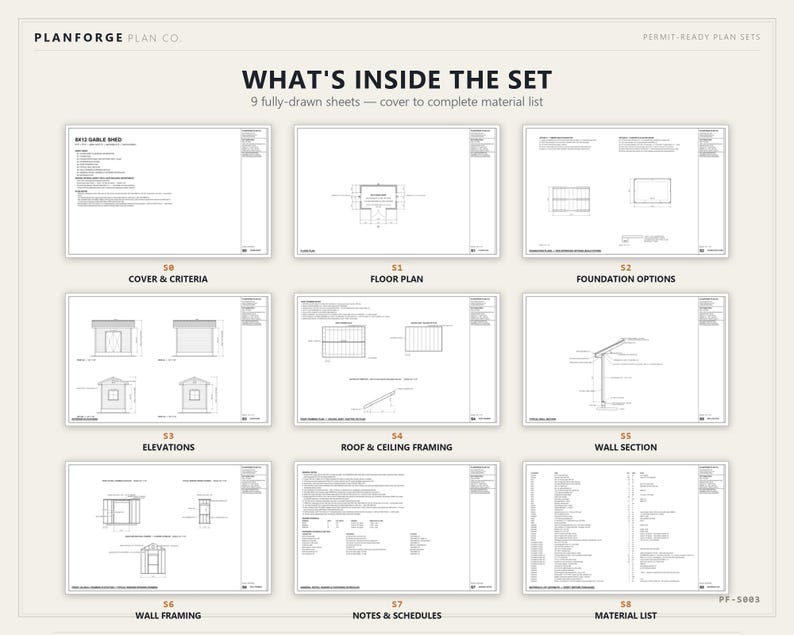 8x12 Shed Plans, Permit Ready Gable Storage Shed Building Plans with Materials List, Drawn and Checked by ICC Certified Building Official image 3