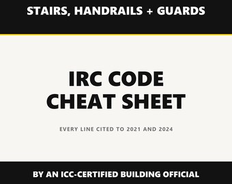 Stair Code Cheat Sheet, IRC 2021 plus 2024 Stairs, Handrails, Guards, Rise and Run Quick Reference PDF for Contractors | Instant Download