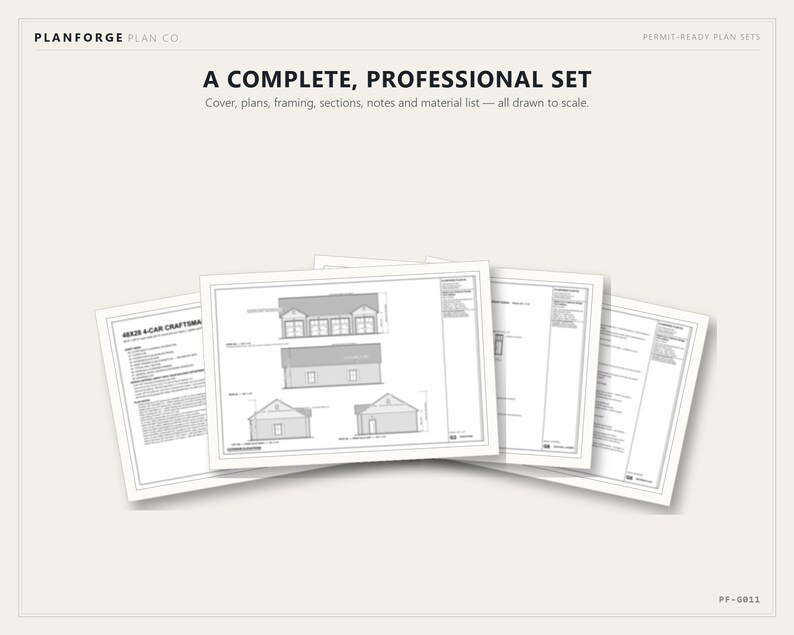 48x28 4 Car Garage Plans, Permit Ready Craftsman Detached Garage Building Plans, Material List, Drawn by ICC Building Official image 7