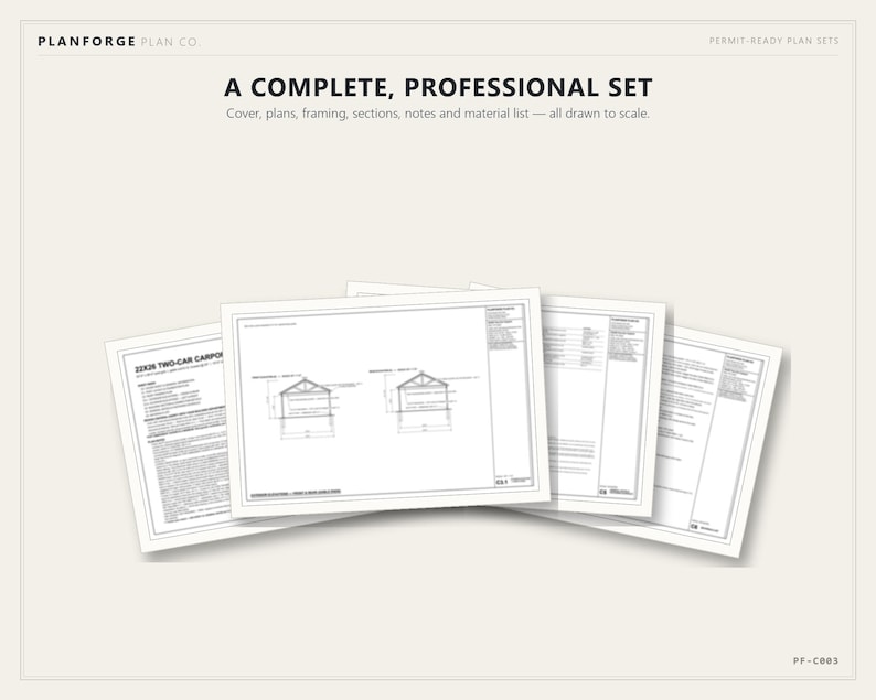 22x26 Carport Plans, DIY Permit Ready 2 Car Open Post Frame Carport Building Plans, Material List, Drawn by ICC Building Official image 8