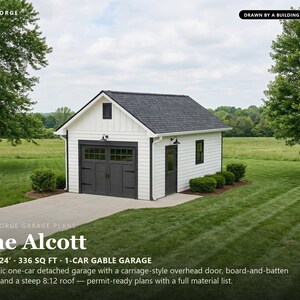 14x24 1 Car Garage Plans, Permit Ready Detached Garage Building Plans, Material List, Drawn by ICC Building Official image 1