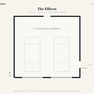 28x26 2 Car Garage Plans with Two Doors, Permit Ready Detached Garage Building Plans, Material List, Drawn by ICC Building Official image 3