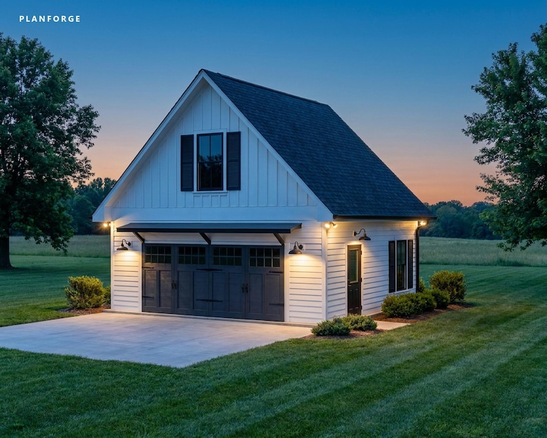 24x24 2 Car Garage Plans with Loft, Permit Ready Carriage House Plans, Exterior Stair, Material List, ICC Building Official imagen 4