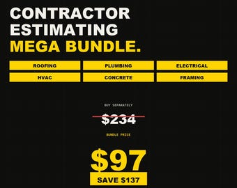 Contractor Estimating Mega Bundle | 6 Trades Excel Spreadsheets: Roofing, Plumbing, Electrical, HVAC, Concrete, Framing | Instant Download
