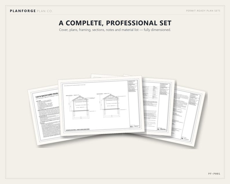 12x16 Pavilion Plans, DIY Permit Ready Backyard Pavilion with Patio Slab, Post Frame Plans, Material List, Drawn by ICC Building Official image 8