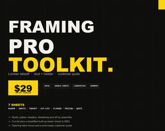 Framing Estimate Spreadsheet | Excel Lumber Takeoff, Stud & Header Calculator Customer Quote Template for Carpenters | Instant Download