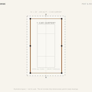 12x20 Carport Plans, DIY Permit Ready 1 Car Open Post Frame Carport Building Plans, Material List, Drawn by ICC Building Official image 3