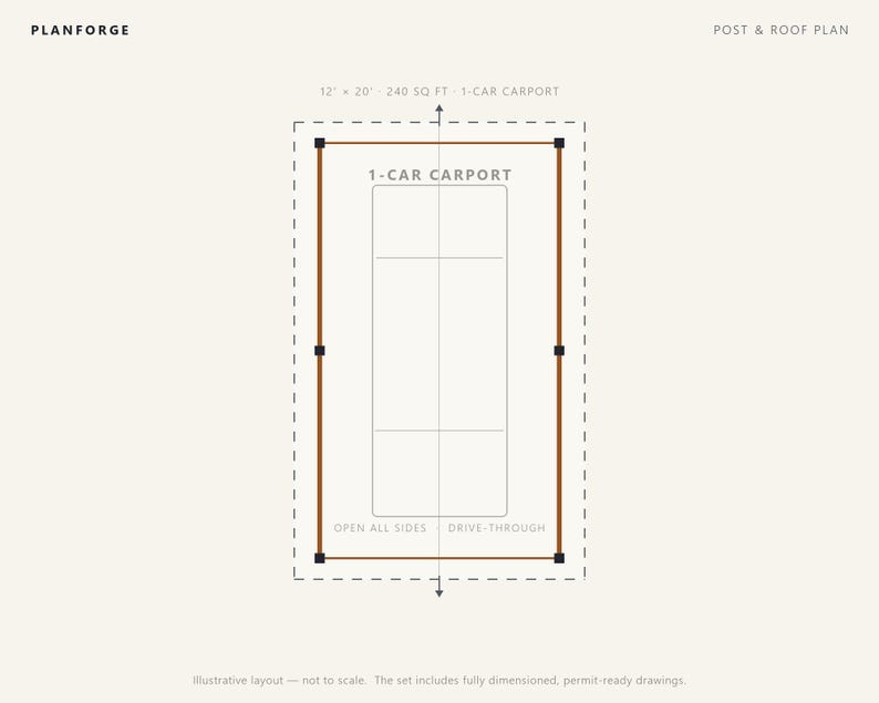 12x20 Carport Plans, DIY Permit Ready 1 Car Open Post Frame Carport Building Plans, Material List, Drawn by ICC Building Official image 3