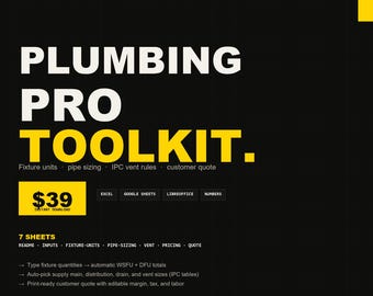 Plumbing Estimate Spreadsheet | Excel Pipe Sizing, WSFU & DFU Calculator Customer Quote Template for Plumbers | Instant Download
