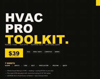 HVAC Estimate Spreadsheet | Excel Manual J Load, Duct CFM Calculator Customer Quote Template for HVAC Contractors | Instant Download