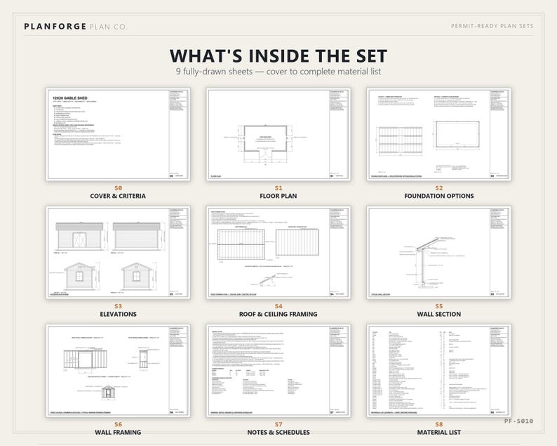 12x20 Shed Plans, Permit Ready Gable Storage Shed Building Plans with Materials List, Drawn and Checked by ICC Certified Building Official image 3