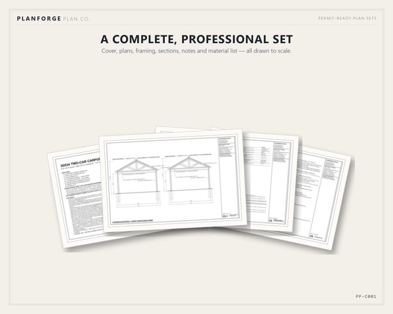 20x24 Carport Plans, DIY Permit Ready 2 Car Open Post Frame Carport Building Plans, Material List, Drawn by ICC Building Official image 8