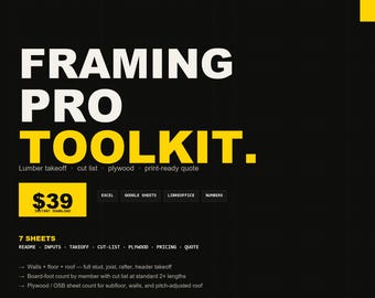 Framing Estimate Spreadsheet | Excel Lumber Takeoff, Stud & Header Calculator Customer Quote Template for Carpenters | Instant Download