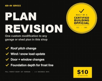 Custom Garage Shed Plan Revision Service, Certified Building Official Drawn