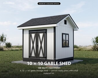 10x10 Shed Plans, Permit Ready Gable Storage Shed Building Plans with Materials List, Drawn and Checked by ICC Certified Building Official