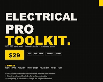 Electrical Estimate Spreadsheet | Excel NEC 220 Panel Load, Branch Circuits Calculator Quote Template for Electricians | Instant Download