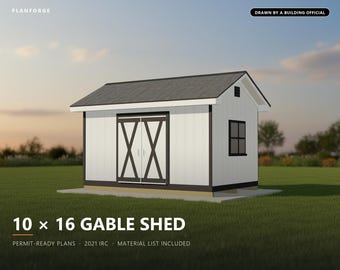 10x16 Shed Plans, Permit Ready Gable Storage Shed Building Plans with Materials List, Drawn and Checked by ICC Certified Building Official