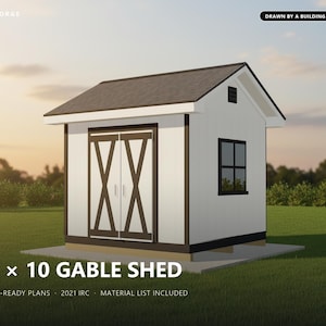 10x10 Shed Plans, Permit Ready Gable Storage Shed Building Plans with Materials List, Drawn and Checked by ICC Certified Building Official image 1