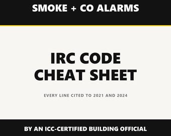 Smoke and CO Alarm Code Cheat Sheet, IRC 2021 plus 2024 Placement, Power and Remodel Triggers Quick Reference PDF | Instant Download