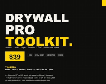 Drywall Estimate Spreadsheet | Excel Sheets, Mud, GA-214 Calculator Customer Quote Template for Drywall Contractors | Instant Download
