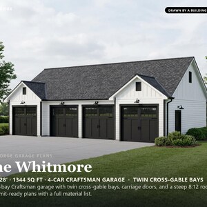 48x28 4 Car Garage Plans, Permit Ready Craftsman Detached Garage Building Plans, Material List, Drawn by ICC Building Official image 1