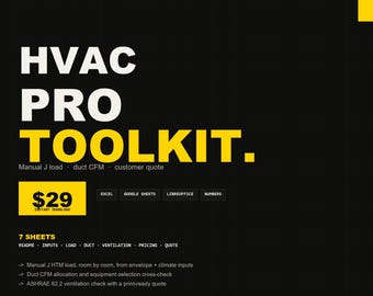HVAC Estimate Spreadsheet | Excel Manual J Load, Duct CFM Calculator Customer Quote Template for HVAC Contractors | Instant Download