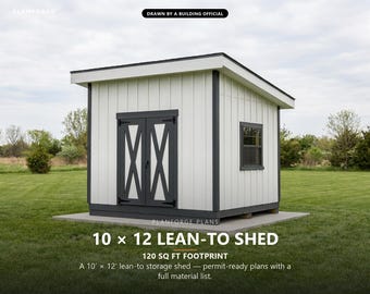 10x12 Lean-To Shed Plans, Permit Ready, Building Official Drawn (Digital Download)